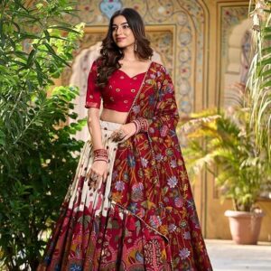 Jay Varudi Creation Women's Tussar Silk Lehenga Choli Set | Patola Print with Foil Work | Unstitched Blouse | Designer Ethnic Wear for Navratri, Wedding, Festival & Party